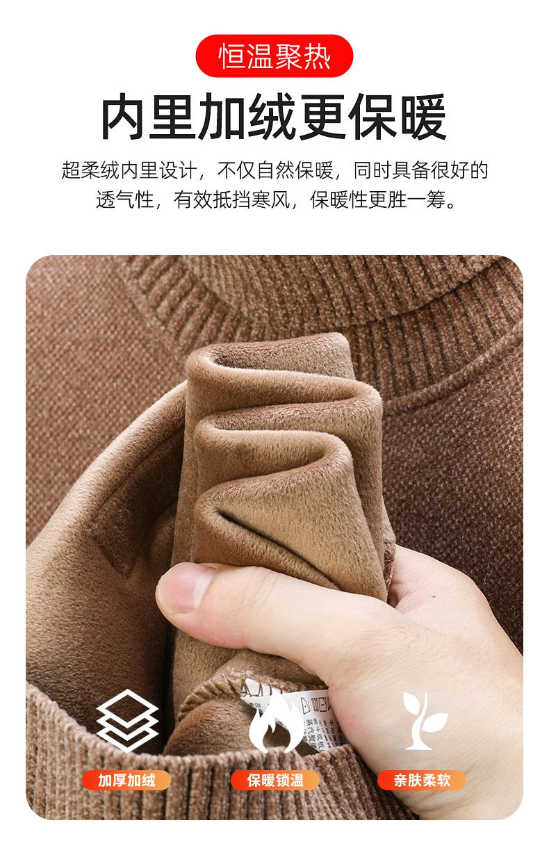Luxury brand sweater men's high neck designer new trend R embroidery casual Korean top winter plush thick warm knitted pullover
