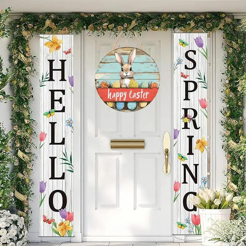 Easter Bunny Door Decorations Bunny Welcome Wood Door Sign Hanger Rabbit Farmhouse Easter Welcome Door Sign Decor For Porch Yard