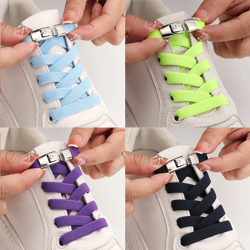 No Tie Shoe laces Press Lock Shoelaces without ties Elastic Laces Sneaker Kids Adult 8MM Widened Flat Shoelace for Shoes