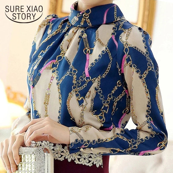 Fashion Woman Blouses 2023 Print Chiffon Blolouse Shirt Blusas Femininas Office Women Blouses Long Sleeve Women Shirt 1817 50