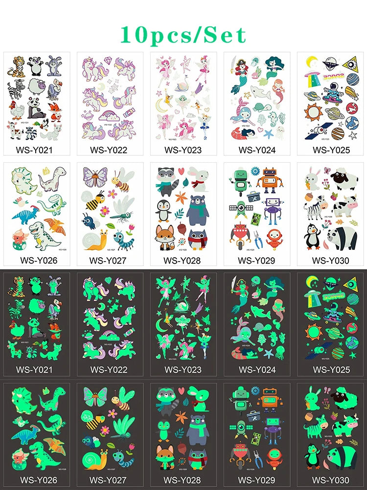 Luminous Tattoo 5 10pcs/Set Temporary Tattoos Mermaid Licorne Children Stickers for Kids Pokemon Tattoo Tattoo for Kids Unicorn