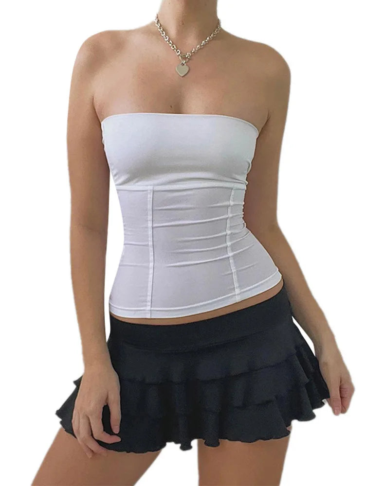 y2k Strapless Corset Tops Summer White Off Shoulder Tanks Women Sleeveless Tube Top Sexy Skinny Fit Bustier Clothes