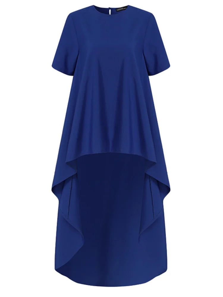 ZANZEA Women Asymmetrical Blouses 2023 Fashion Summer Cotton Linen Tops Casual Solid High Low O-neck Loose Tunic