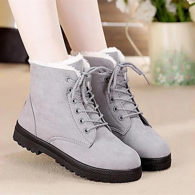 Snow Boots Women Classic Faux Suede Winter Women Boots Warm Plush Female Ankle Boots Hot Women Shoes Lace-up Shoes Woman WSH2461