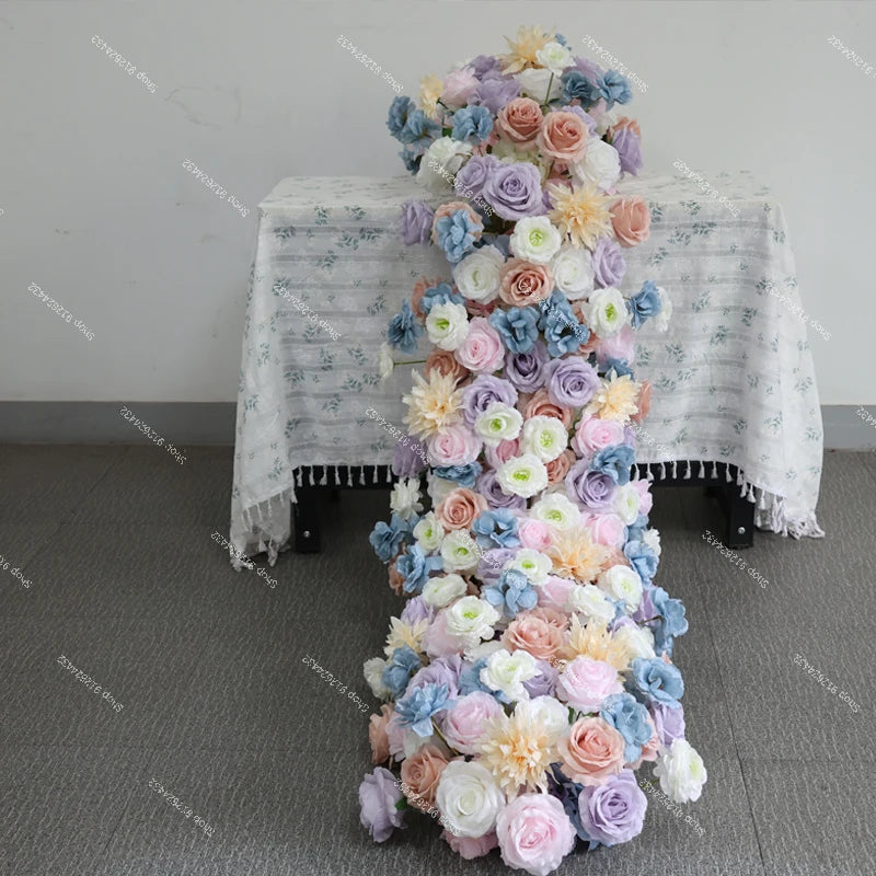2M Luxurious Pink Rose Runner Flower Row Wedding Backdrop Decor Floral Arrangement Sofa Table Party table Window Display Props
