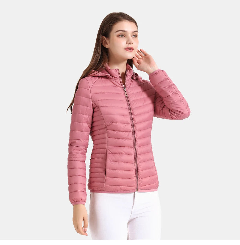 SANTELON Winter Parka Ultralight Padded Puffer Jacket For Women Coat With Hood Outdoor Warm Lightweight Outwear With Storage Bag