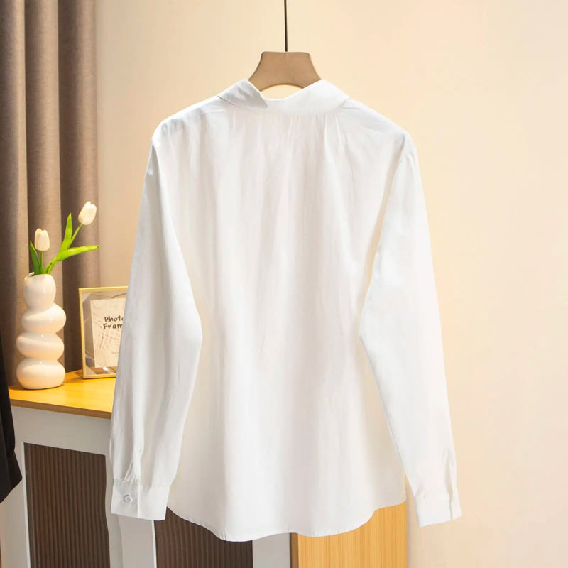 2023 Autumn Clothes Women Plus Size Shirt Temperament Everything With Solid Color Cotton Tops Casual Long Sleeved Blouse