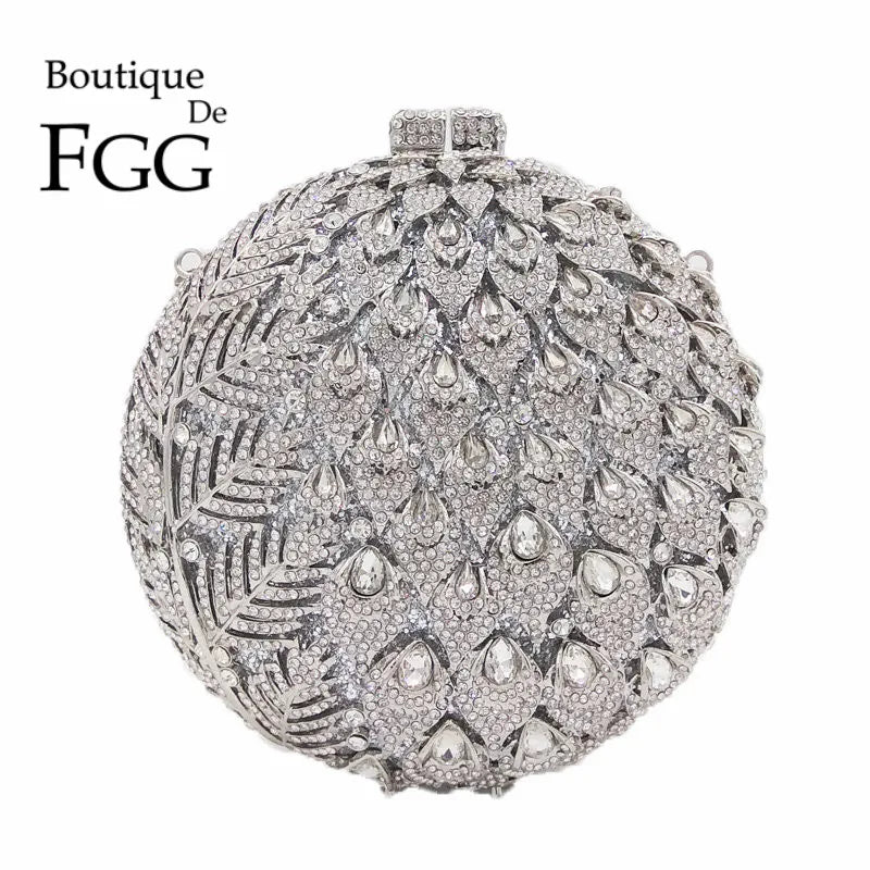 Boutique De FGG Round Ball Flower Women Evening Bags and Clutches Wedding Party Rhinestones Handbags Bridal Formal Purse