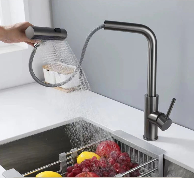 YCRAYS Black Kitchen Faucets Gray Pull Out Rotation Waterfall Stream Sprayer Head Sink Mixer Brushed Nickle Water Tap Accessorie