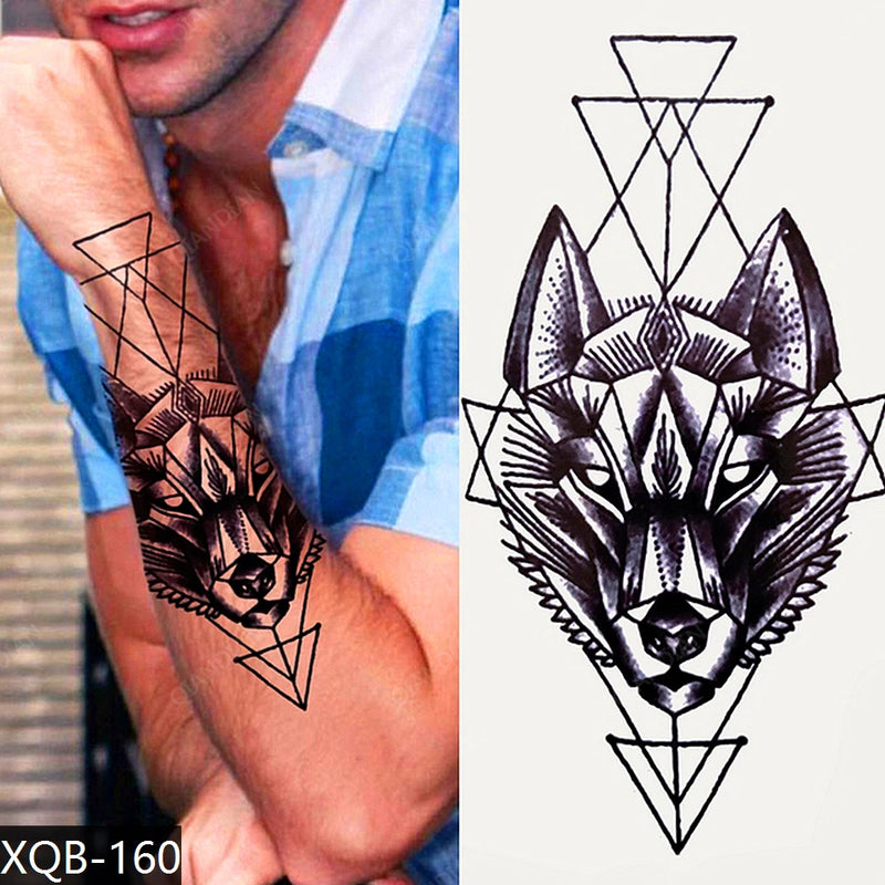 Wolf Men Waterproof Temporary Tattoo Sticker Arm Cool Art Hipster Snake Black Transfer Washable Clock Totem