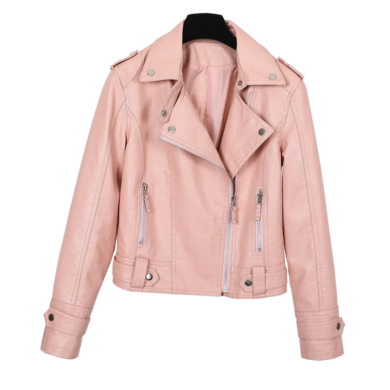 New Pink/beige/black Women's Clothing short motorcycle PU Leather Jacket Korean version of the spring and autumn jacket coats