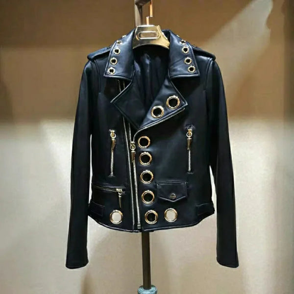 Leather Jacket Women Spring 2024 New Women Clothing All-match Fashion Metal Circle Thinner PU Leather Jacket Women's Short Trend