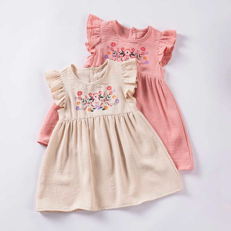 New Summer Toddler Girl Dress Small Fly Sleeve Floral Dress Sweet Cute Baby Comfortable Cotton Soft Skin-friendly Birthday Gift