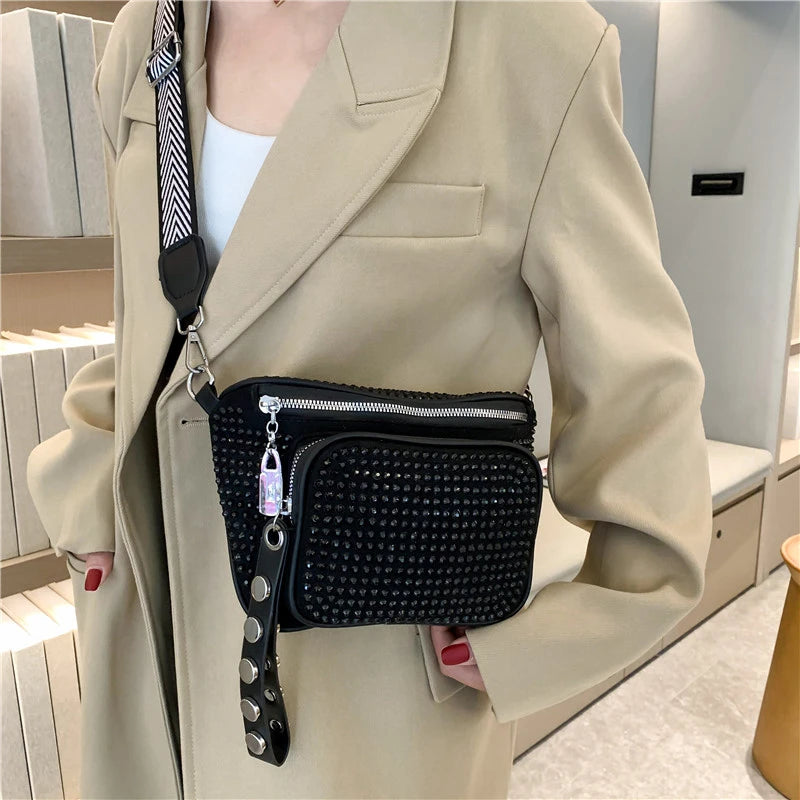 Women Bag Casual Travel Crossbody Shoulder Bags For Women Fashion Rivet Waist Pack Leisure Luxury Designer Handbag Femael Bags