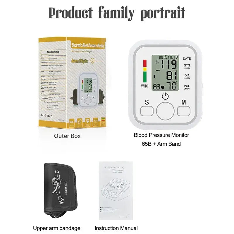 Medical Digital Arm BP Blood Pressure Monitor Automatic Tensiometer Tonometer Sphygmomanometer Heart Rate Pulse Meter Oximeter