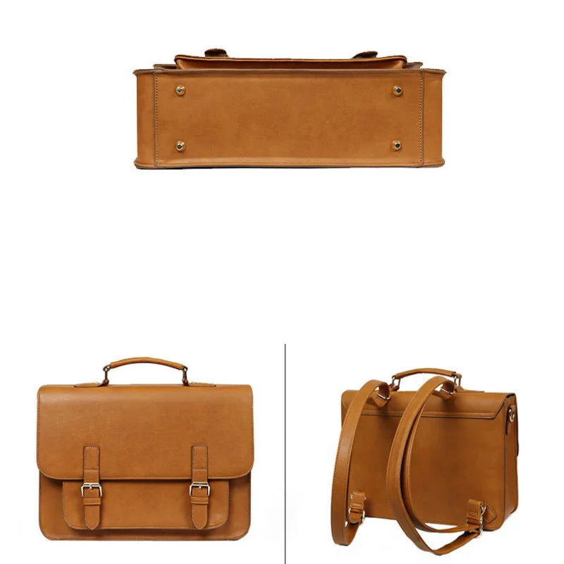 British Fashion Women Leather Handbag Briefcase Men Laptop Bag Girls Leather Schoolbag Textbook Bags Boys Shoulder Bag 2024 New
