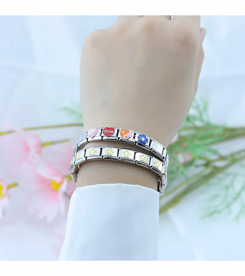 Hapiship Romantic Colour Heart Star Flwoer Tai Chi Italian Charm Links Fit 9mm Stainless Steel Bracelet Jewelry DIY Making DJ597