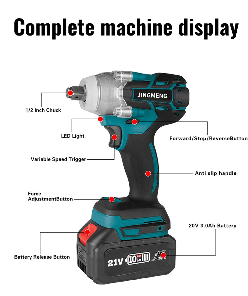 Cordless Electric Impact Wrench Brushless Electric Wrench Hand Drill Socket Power Tool For Makita 21V Battery
