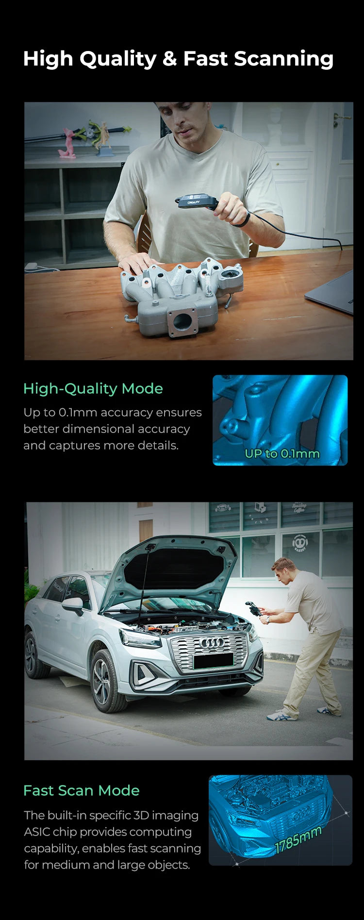 Creality CR-Scan Ferret Pro 3D Scanner Handheld Anti-shake Tracking WiFi6 24-bit full-color Wireless Scanning 0.1mm Accuracy