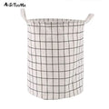 Household Dirty Clothes Basket Toy Storage Bucket Plaid Fabric Cotton Linen Dirty Clothes Basket Large Foldable Waterproof Stora