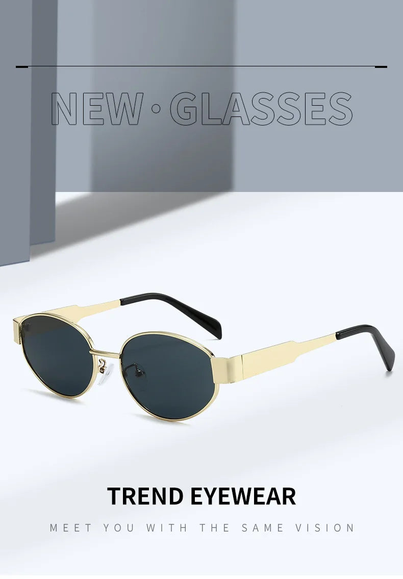 Trendy Oval Sunglasses for Women 2024 Luxury Brand Designer Metal Frame Sun Glasses Ladies Classic Vintage Round Shades Unisex