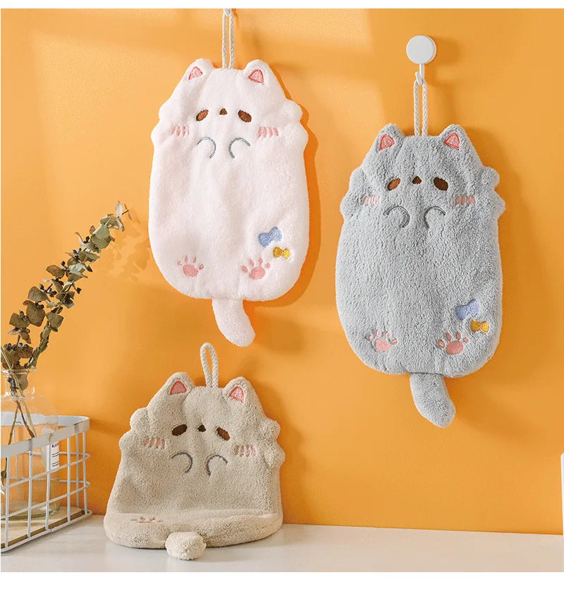 Cute Cartoon Tanuki Hanging Towel Coral Velvet Hair Does Not Lose Thick Cloth Kitchen Bathroom Absorbent Towels