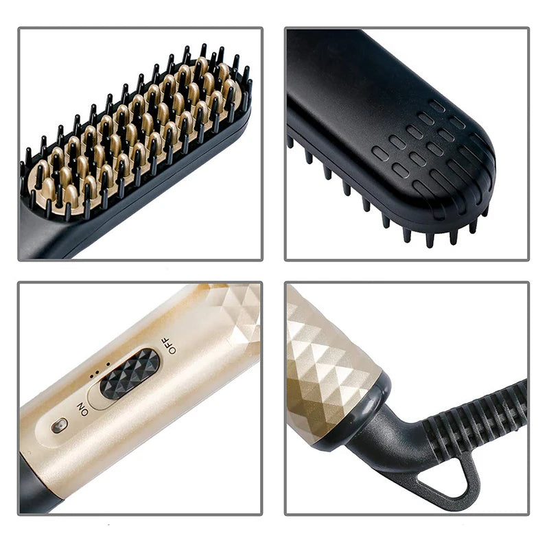 Hot Comb Straightener Electric Negative Ion Hair Straightener Brush Fast Heated Portable Men Mini Beard Straightening Comb