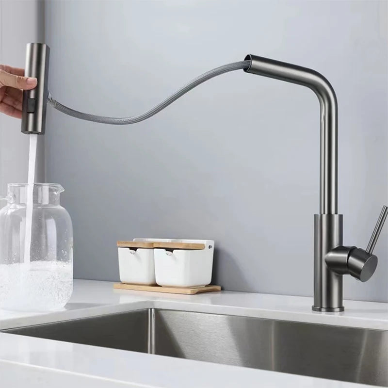 YCRAYS Black Kitchen Faucets Gray Pull Out Rotation Waterfall Stream Sprayer Head Sink Mixer Brushed Nickle Water Tap Accessorie