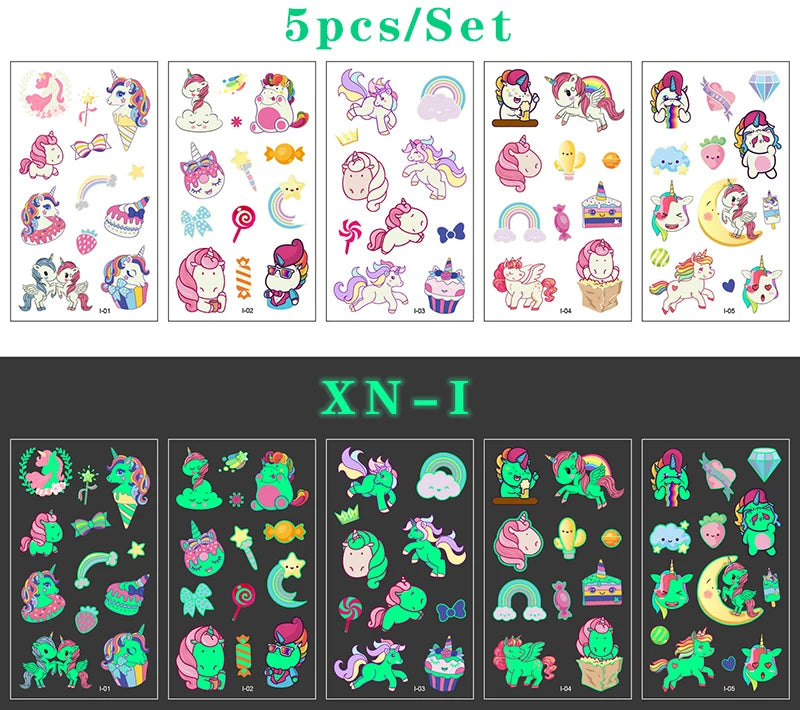 Luminous Tattoo 5 10pcs/Set Temporary Tattoos Mermaid Licorne Children Stickers for Kids Pokemon Tattoo Tattoo for Kids Unicorn