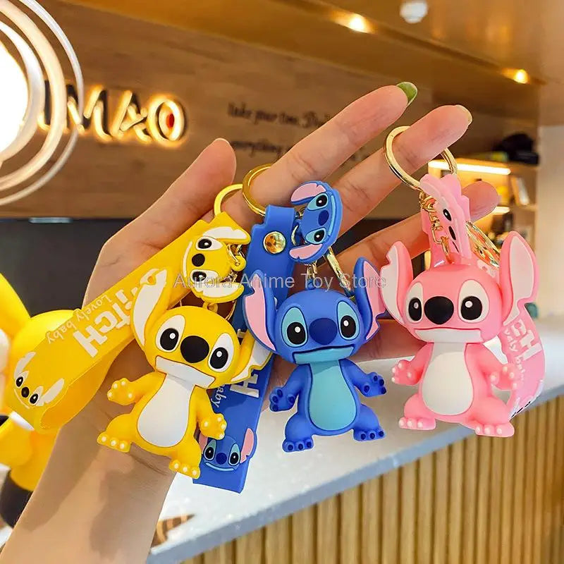 New Anime Disney Keychain Cartoon Mickey Mouse Minnie Lilo & Stitch Cute Doll Keyring Ornament Key Chain Pendant Kids Toys Gifts