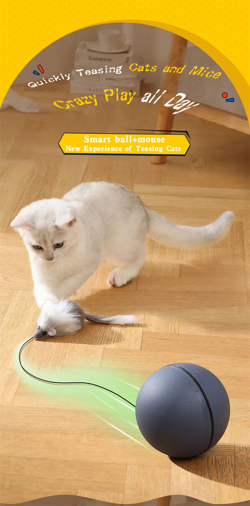 Kimpets Cat Toys Mouse Teaser Ball Fun Moving Toy For Pet Cat Dog Electric Teaser Ball Automatic Intelligent Rolling Ball
