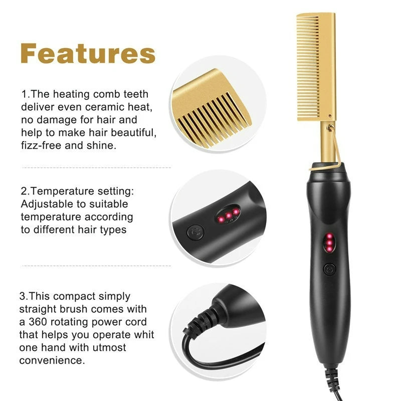 New Multi-functional Electric Copper Hair Straightener Household Hair Straightener Comb Perm Rod Curling and Straightener Rod Wo