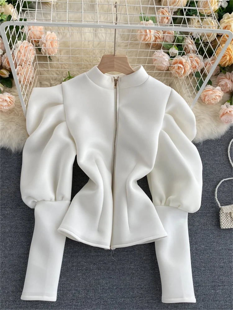 Sexy Multi Wearing Blouse Women's Long Puff Sleeve Ruched Slim Space Cotton Shirt Streetwear Female Spring Fall Fashion New