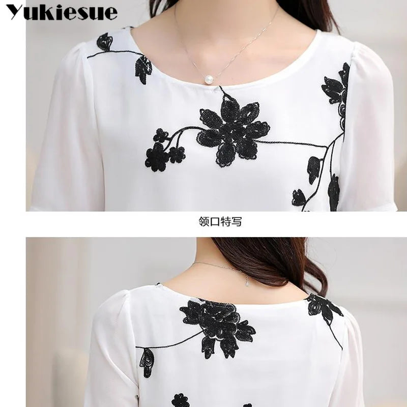 floral embroidery chiffon blusas for women top shirt fashion woman blouses 2022 womens tops and blouses clothes women's shirts