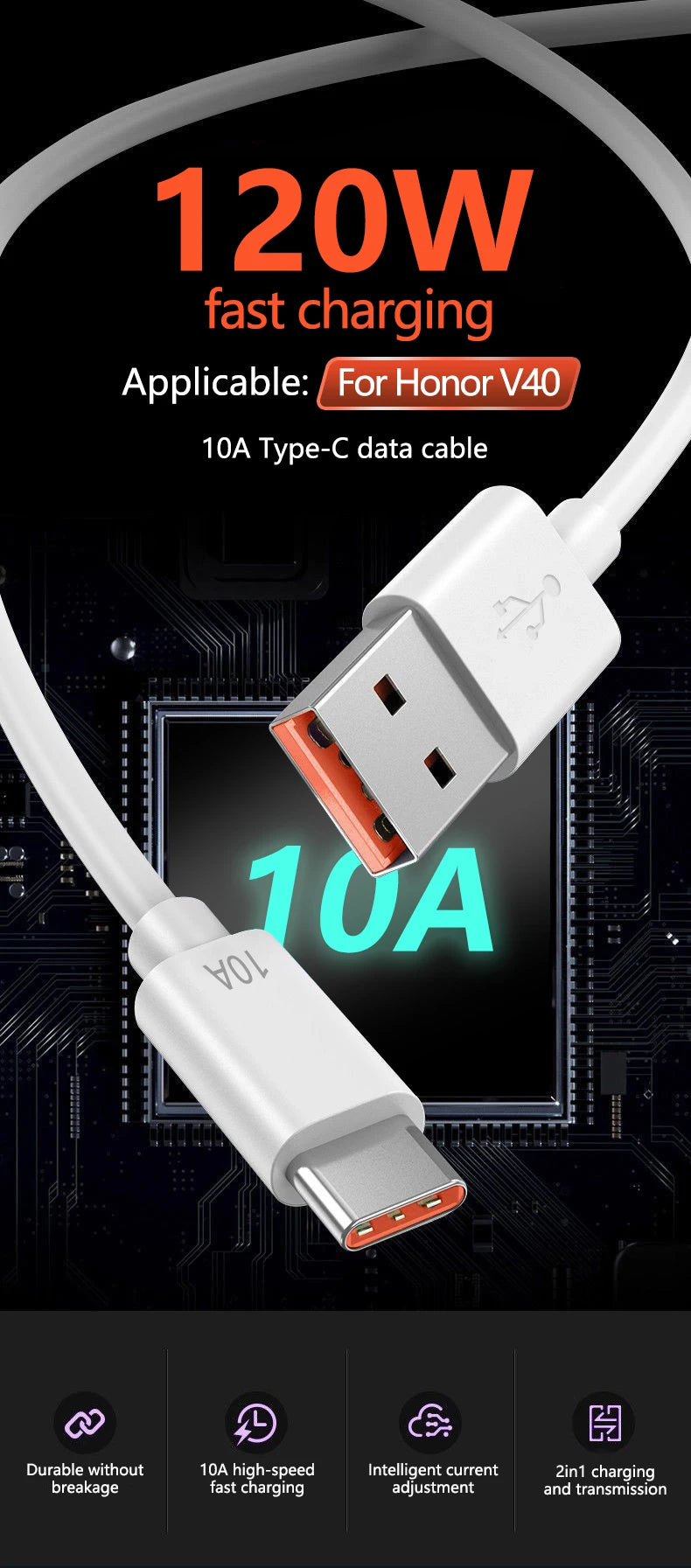 USB Type C Cable 120W 10A Fast Charging Wire Mobile Phone USB For Huawei P30 Xiaomi Realme Samsung Poco x6 USB C Data Cable Cord