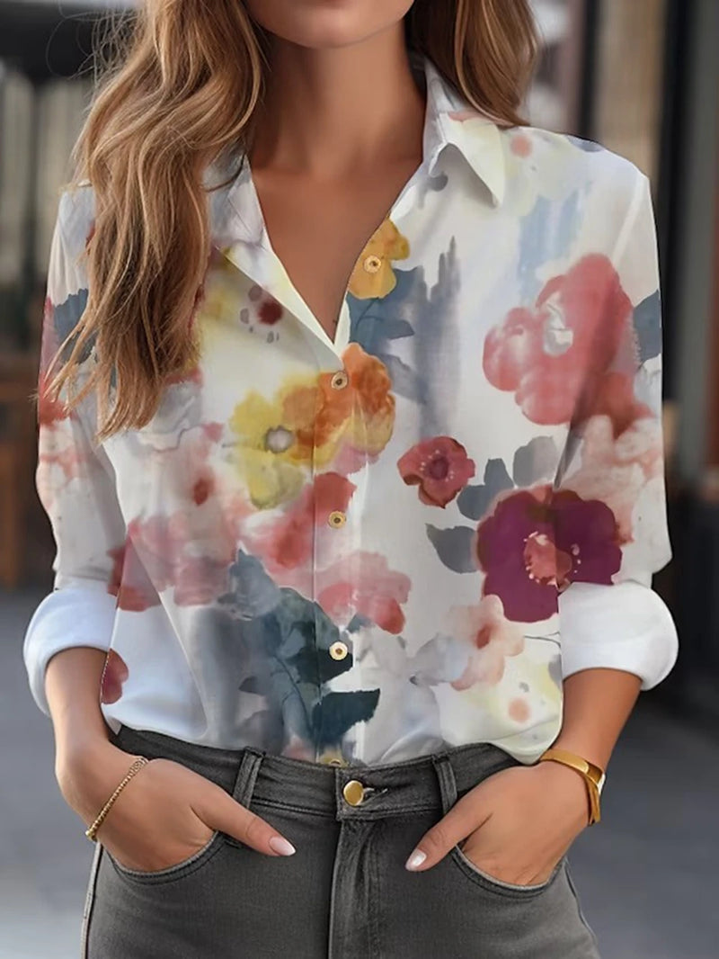 2024 Women's Shirt & Blouses Elegant Flower Shirt 3D Print High Quality Long Sleeve Fashion Large Size Female Clothing Blouse