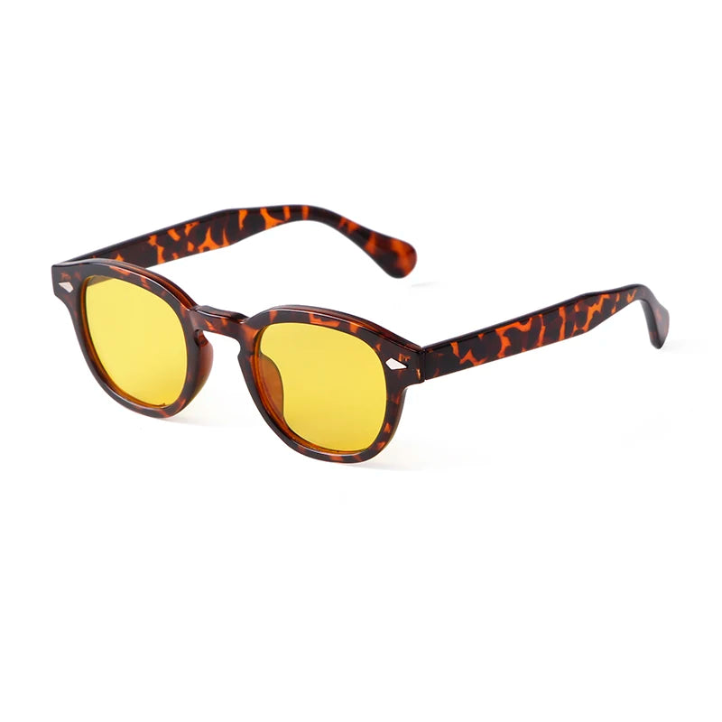 Vintage Tortoise Shell Round Sunglasses Women Men 2024 Brand Design Retro Rivet Yellow Blue Lens Square Sun Glasses Female UV400