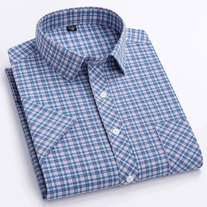 New Casual Shirts For Men Cotton Plaid Short Sleeve Elegant Business Dress Smart Summer Men Clothes England Fashion Top Shirts