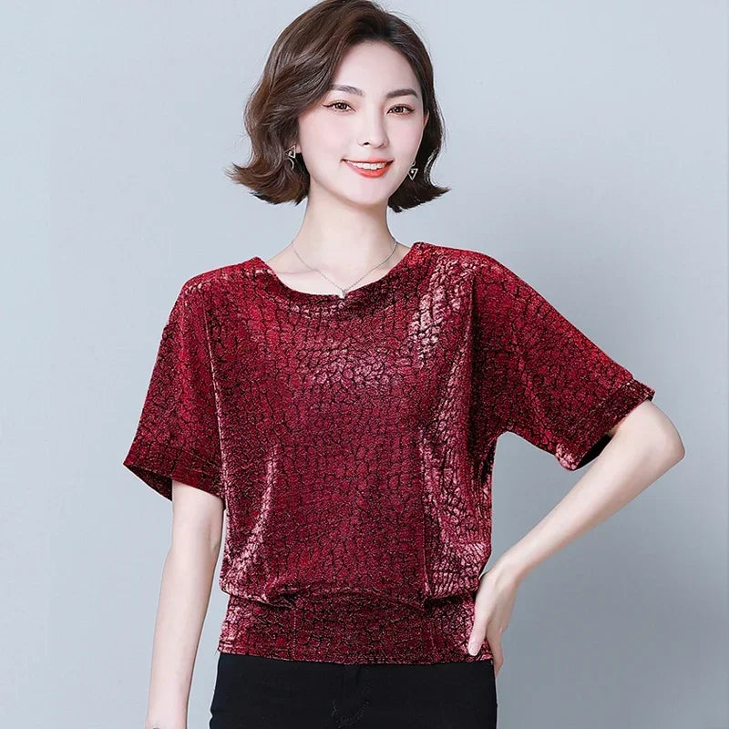 Tunic Women Blouses Red Black Shine Women Blouses Pleasure 4XL Fashion New Elegant Shiny Sequin Blouse Glitter Shirt Tops 14081