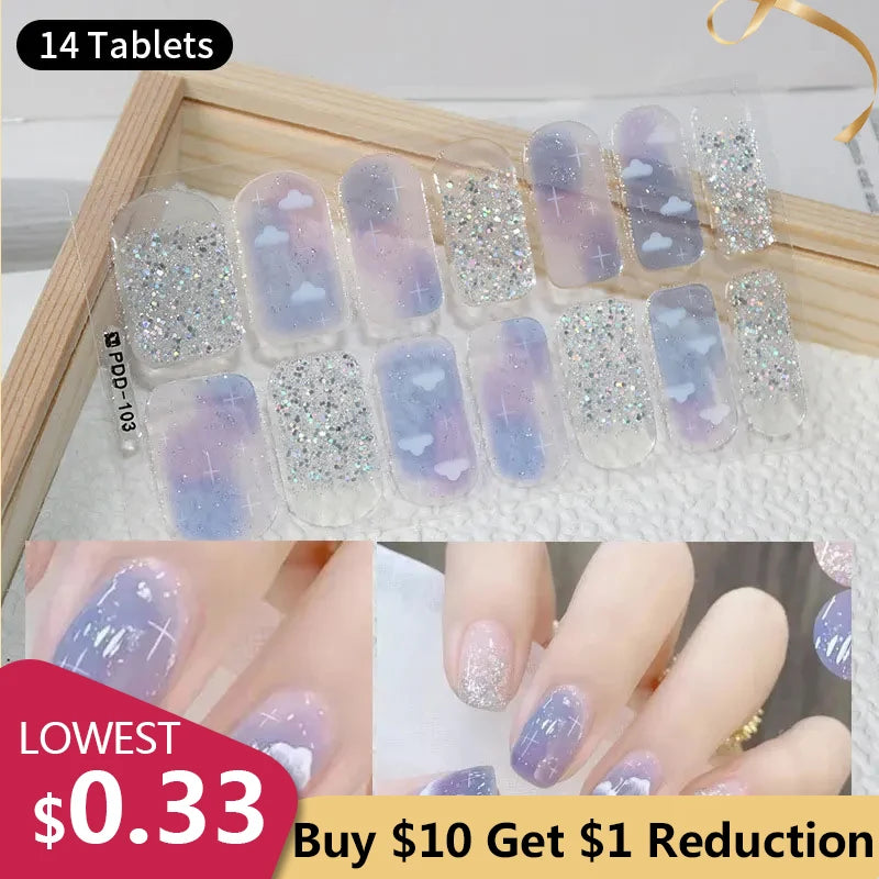 DIY Baking-free Nail Stickers Long-Lasting Solid Color Fresh Flowers In Summer Nail Strips Patch Slider Full Cover Decal