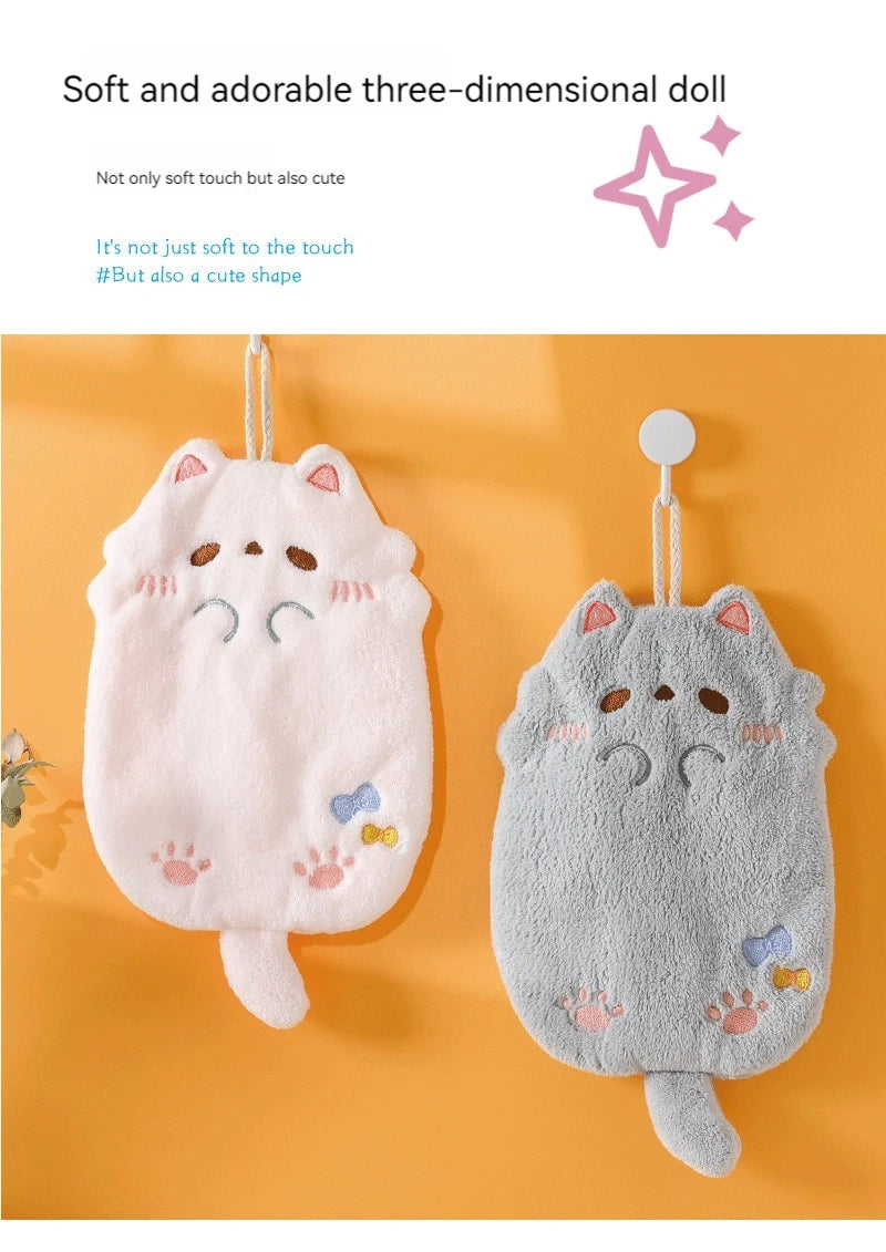 Cute Cartoon Tanuki Hanging Towel Coral Velvet Hair Does Not Lose Thick Cloth Kitchen Bathroom Absorbent Towels