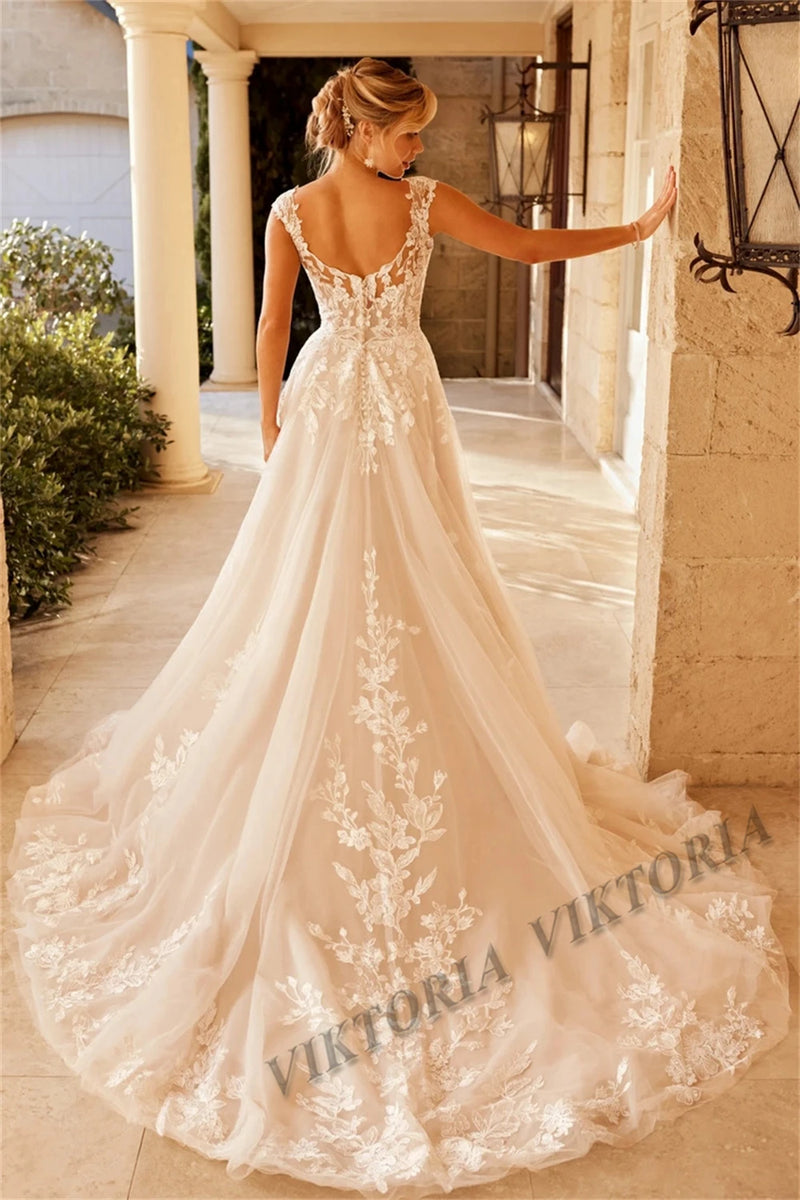 VIKTORIA Classic 2023 Wedding Dresses Cap Sleeves Sweetheart For Bride A-LINE Appliques Women Vestidos De Novia Drop Shipping