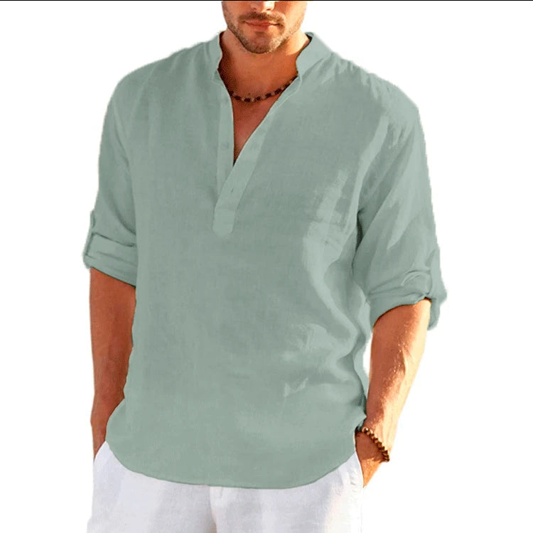 New Cotton Linen Shirts for Men Casual Shirts Lightweight Long Sleeve Henley Beach Shirts Hawaiian T Shirts for Men