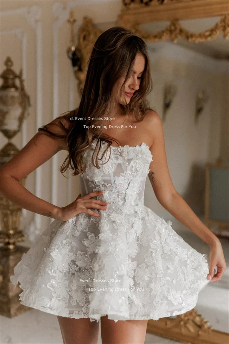 SPRAYING Elegant Mini Wedding Dresses Lace Flowers A-Line Short Bridal Gowns Women Sleeveless Robe de mariage Custom Made