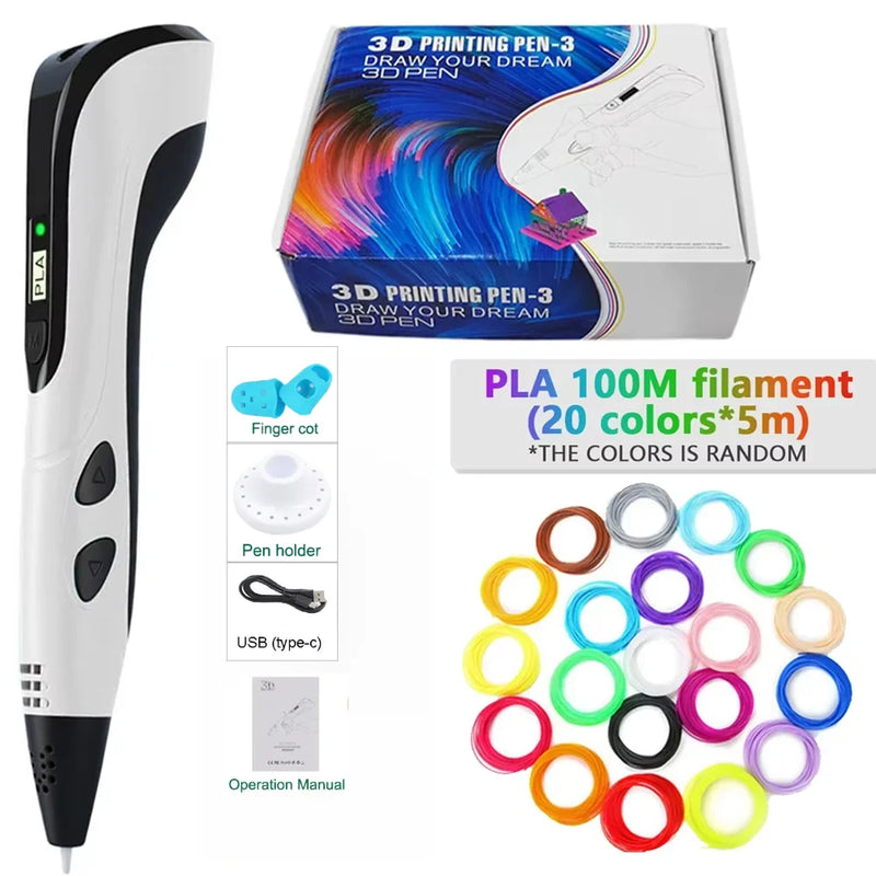 3D Printing Pen With LED Display 10M PLA Filament Children USB Drawing Tool Drawing Toy DIY Christmas Birthday Gift ﻿