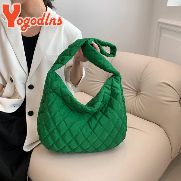Yogodlns Winter Rhombus Space Cotton Padded Shoulder Bag Female Fashion Flap Down Crossbody Messenger Bag Luxury Lady Tote