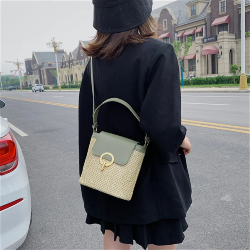 Small Straw Bag Bucket For Women 2022 Summer Crossbody Bags Rattan Bags Beach Lady Travel Purses And Handbags Shoulder Bag Bolsa