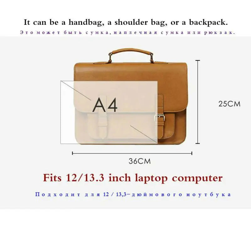 British Fashion Women Leather Handbag Briefcase Men Laptop Bag Girls Leather Schoolbag Textbook Bags Boys Shoulder Bag 2024 New