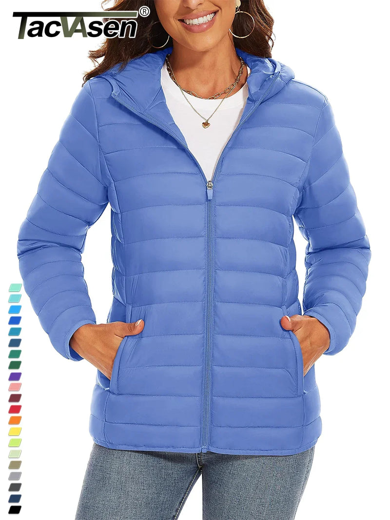 TACVASEN Full Zip Up Hooded Puffer Jacket Womens Winter Quilted Warm Down Coats Casual Windbreaker Padded Outwear Outdoor Cloth