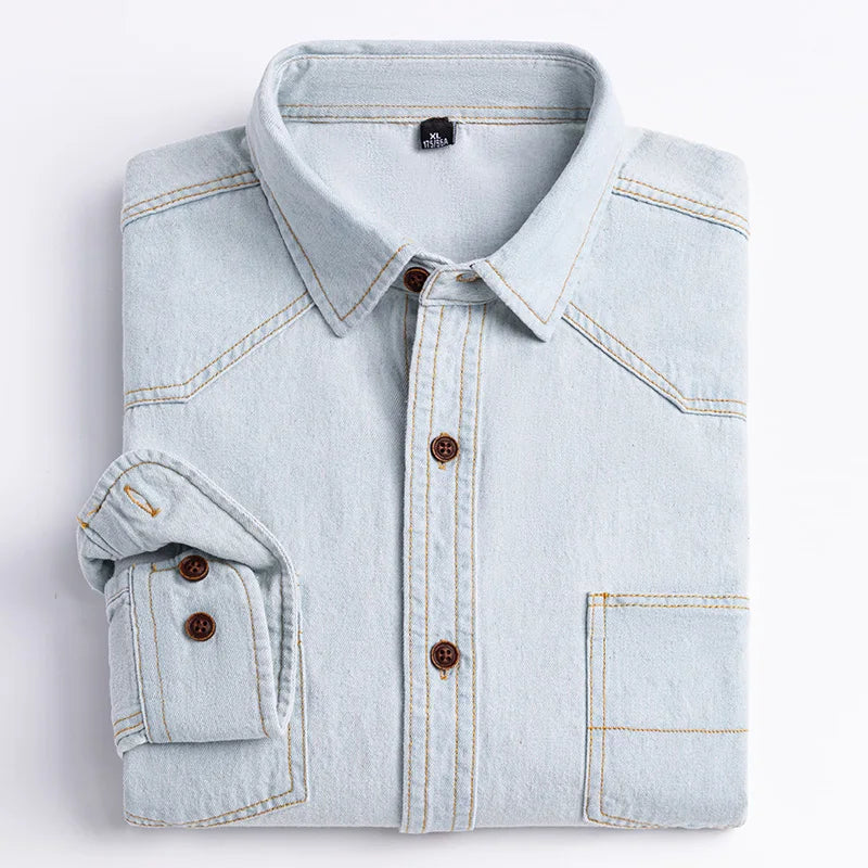 2023 Denim Pocket Design Shirt Classic 100% Cotton  Long-Sleeve  Fashion Embroider Comfortable Clothes